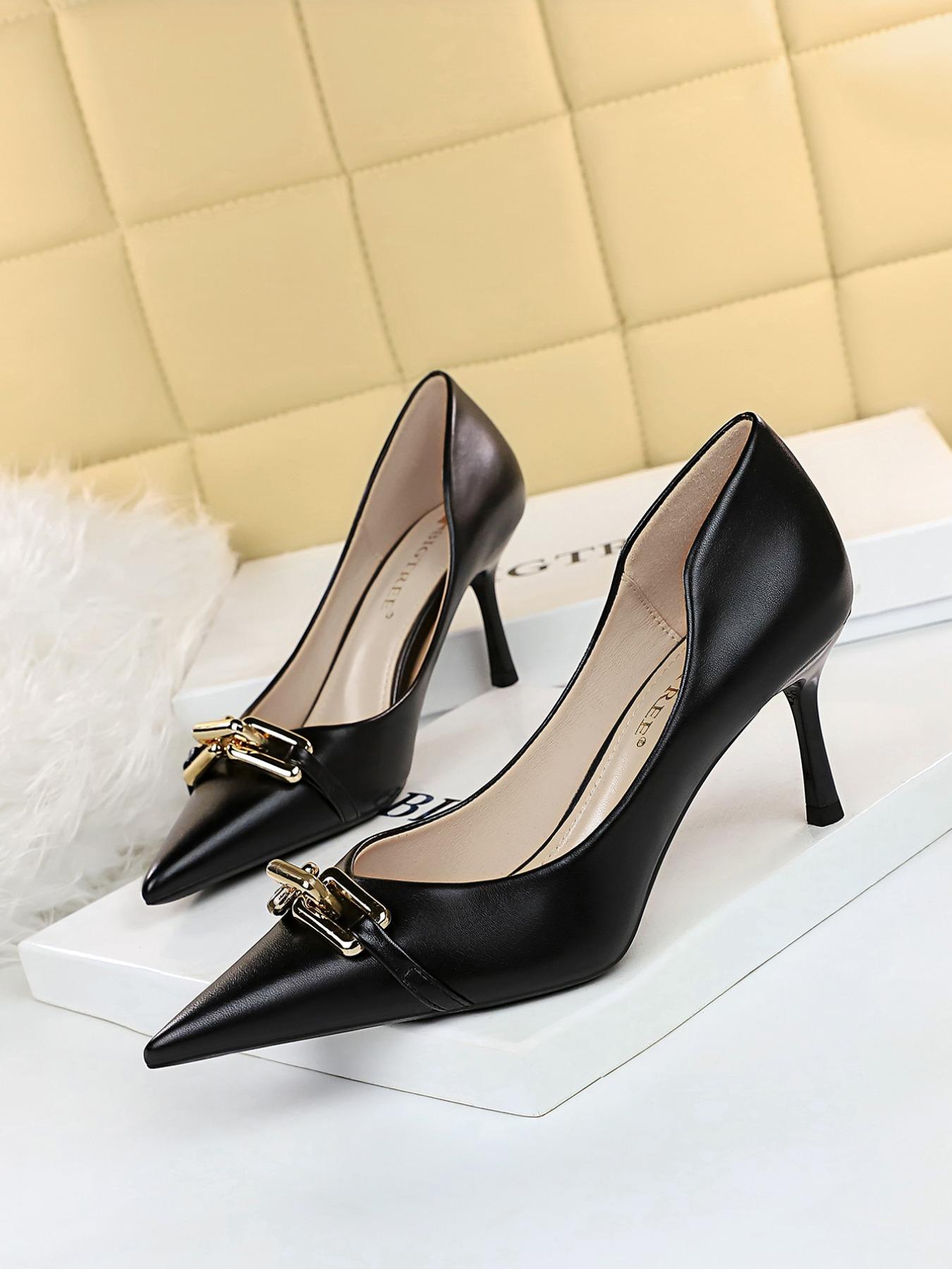 Women's Elegant Pointed Toe Metal Buckle Decoration Stiletto Heels, 2025 New Style Trendy Gorgeous High Heel Shoes, Elegant Heeled Shoes, Classy Stiletto Heels, Chic All-match Shoes for Daily Wear
