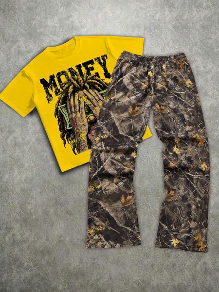 Men's Streetwear Striped Straight Leg Pants Set, Letter Print Design, Casual Hip Hop Style, Vintage American College Fashion