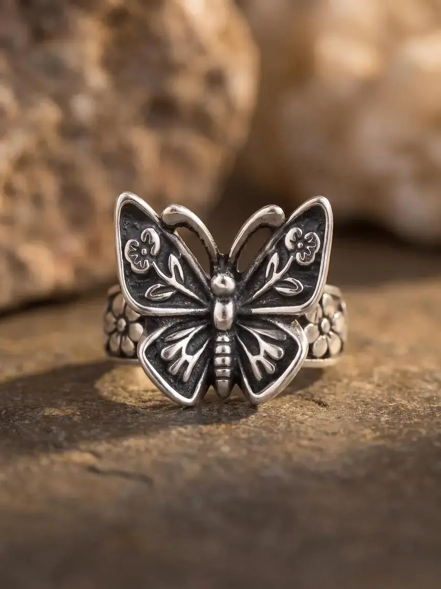 1 PC Vintage Floral Butterfly Zircon Ring for Women Fashion Jewelry for Festival Party Daily Clothing Decor Wedding Engagement Ring Anniversary Party Gift for Girlfriend Vintage Rings, Beautiful Rings
