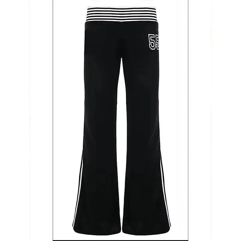 2026 Spring Summer  Women High Street American Retro Flared Pants Y2k Low Rise Long Trousers College Harajuku 2000s Bell Bottom