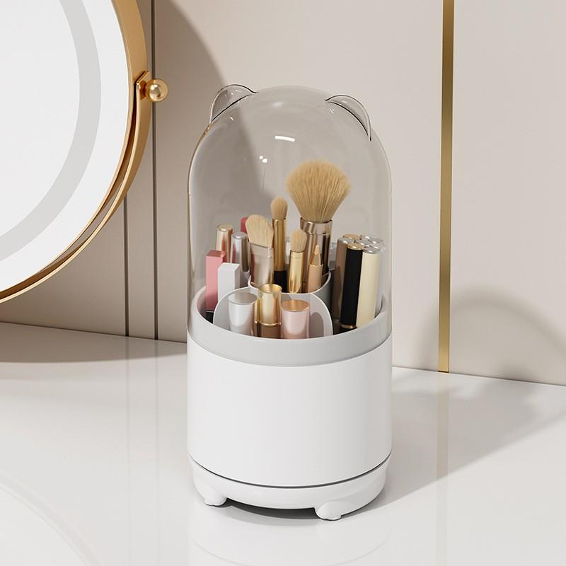 Rotating Makeup Brush Storage Box, Dustproof Beauty Brush Holder, Eyeshadow Brush Powder Brush Desktop Brow Pencil Eyeliner Pen Organizer
