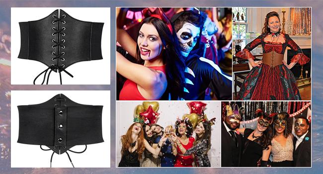 JASGOOD Christmas Women Lace-up Tied Waspie Corset Belts Wide Elastic Waist Belt for Women