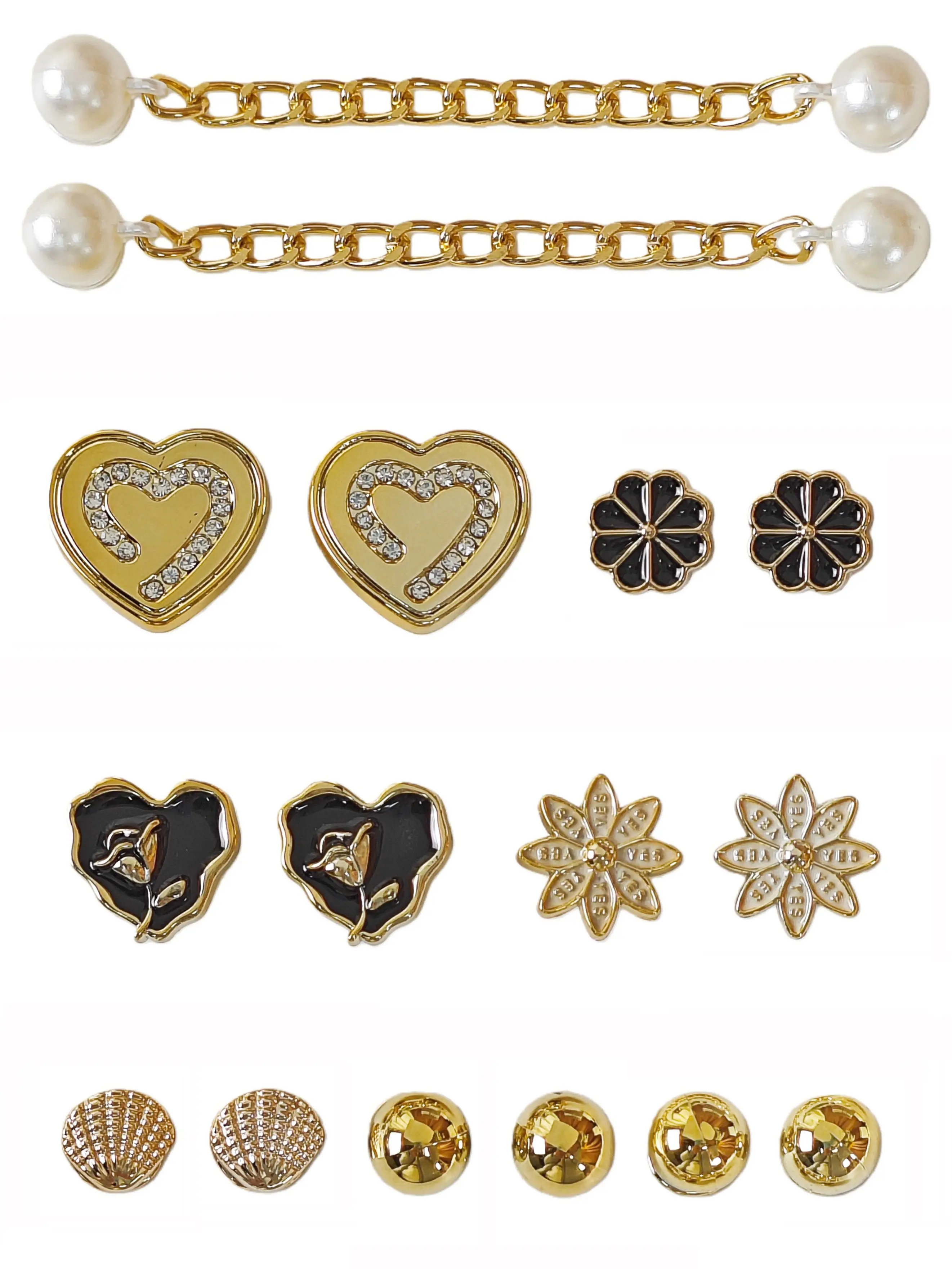 16pcs Shoe Decoration DIY Charms, Heart Flower Shell Bead Imitation Pearl Chain, Lightweight Non-Metallic, Eva Sandals Flip Flops Decor, Girl's Gift