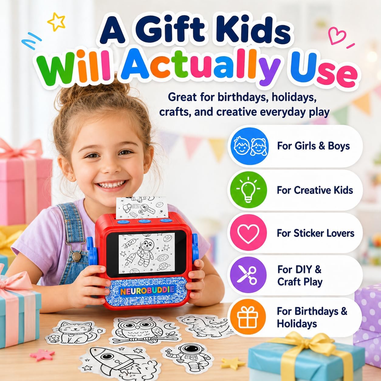 AI Sticker Printer for Kids Voice Activated Sticker Maker with Screen Portable Inkless Thermal Printer for Coloring Stickers  Craft Toy