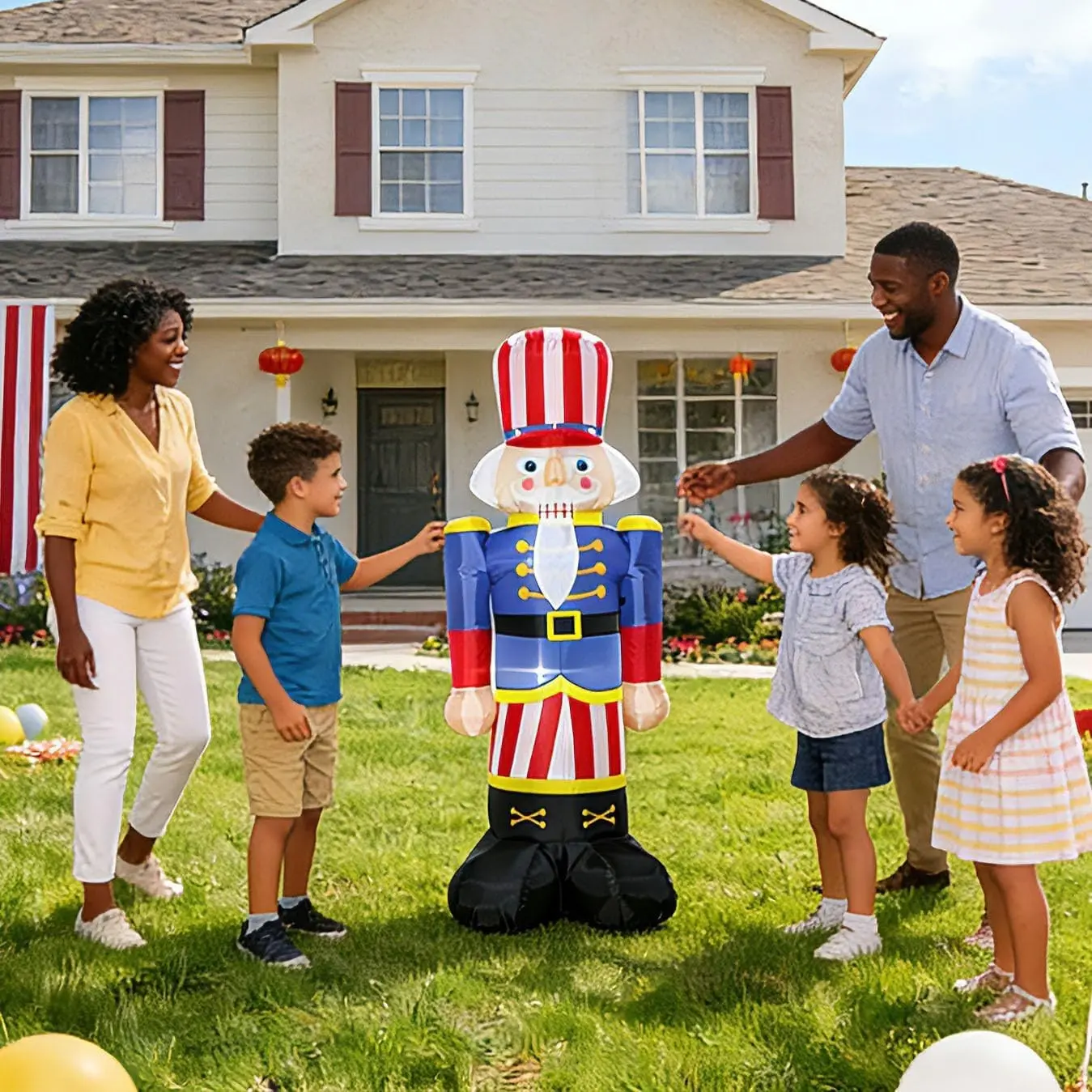 Patriotic Inflatable Nutcracker Soldier Outdoor Decoration, Independence Day Blow Up Holidays Party Front Door Garden Yard Lawn Decor Lighted, 4th of July Yard Decor (5ft Nutcracker)