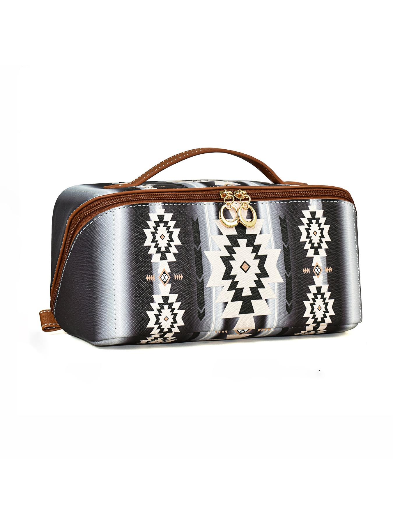 Boho Style PU Leather Cloud Pillow Makeup Bag, Large Capacity Handheld Makeup Case, Travel Wash Kit, Stylish and Functional