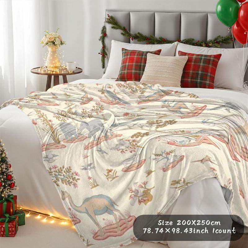 Vintage Elephant Flannel Blanket, Super Soft All-Season Throw, Baby Room Nap, Home Art Decor, Travel Blanket, Office Knee Pad