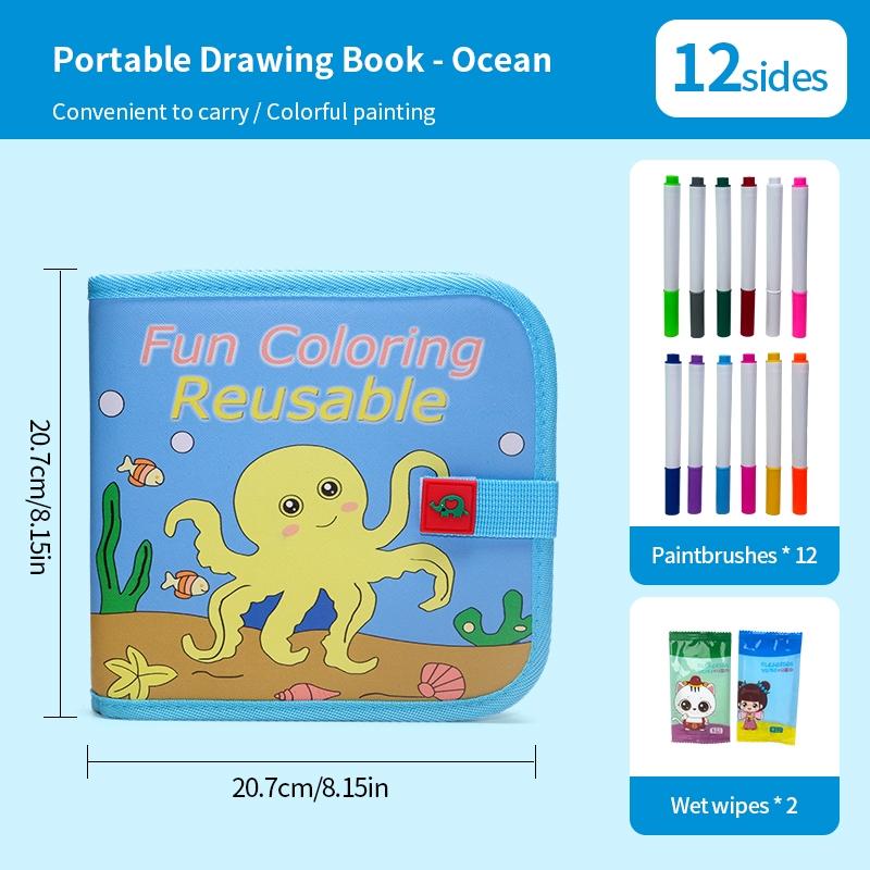 2026 Kids Erasable Drawing Set, Waterproof Magic Book with Watercolor Pens, Creative Dinosaur Bird Bear Writing Painting Kit, Boys Girls Gift
