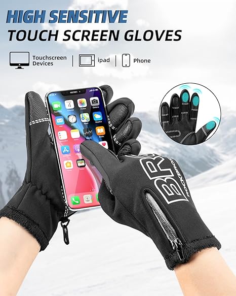ROCKBROS Winter Cycling Gloves for Men Women Water Resistant Touch Screen Gloves Shock-Absorbing Full Finger Biking Glove Anti-Slip Motorcycle Mountain Bike Gloves, for Fishing, Driving, Golfing