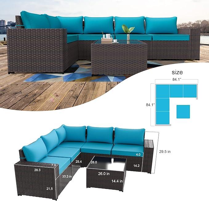 【Back To School】[3 packages delivery] Kullavik Patio Furniture 6 Pieces Outdoor Sectional PE Rattan Sofa Set Brown Manual Wicker Patio Conversation Set with 5 Seat Cushions and 1 Tempered Glass Tea Table