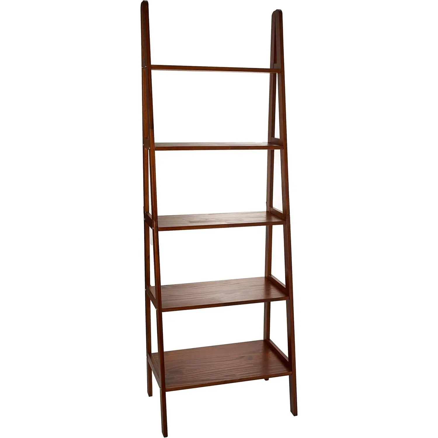 100% Solid Wood 5-Shelf Ladder Bookcase, Standard, 72"H, Warm Brown