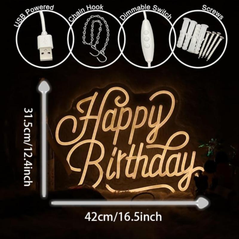 Happy Birthday Neon Party Decoration, Adjustable LED Birthday Neon Light, Wall Decor Lighting, Glowing Birthday LED Sign, Suitable for Any Age