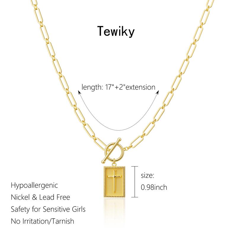 Tewiky Charm Outdoorfun Cross Choker Necklace for Women，Back engraved with Jesus‘ blessing message Thick Chunky Paperclip Chain Hip Hop Necklace Unisex Jewelry，Cuban Link Chain for Women Trendy Fashion Jewelry Gifts For Valentine's Day gifts