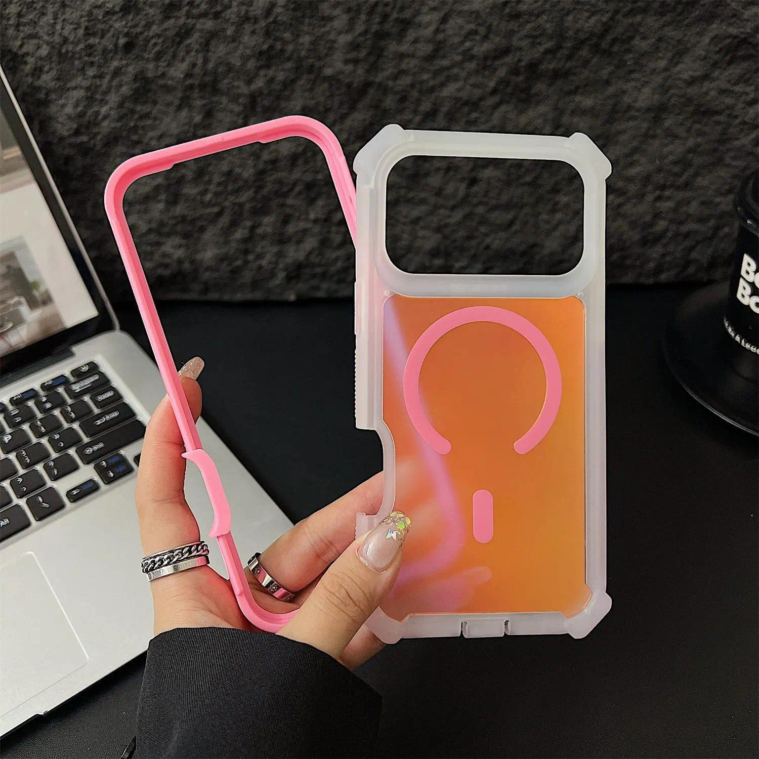 Compatible with iPhone 17 Pro Max/ 16/15 /14/13 /12 Shockproof color-changing magnetic smartphone case, transparent phone case, phone accessory -HNTK01