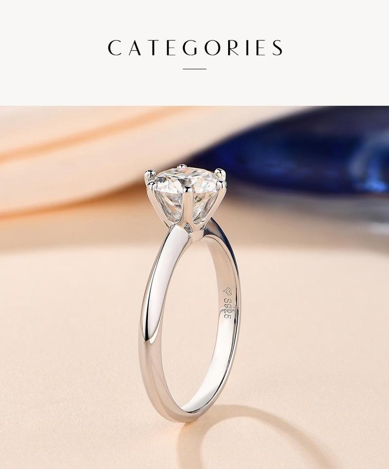 Classic Six Claw 1Ct~3Ct Synthetic Moissanite Ring  D Color VVS1 Round Brilliant Cut for Women Anniversary Party Gift R059