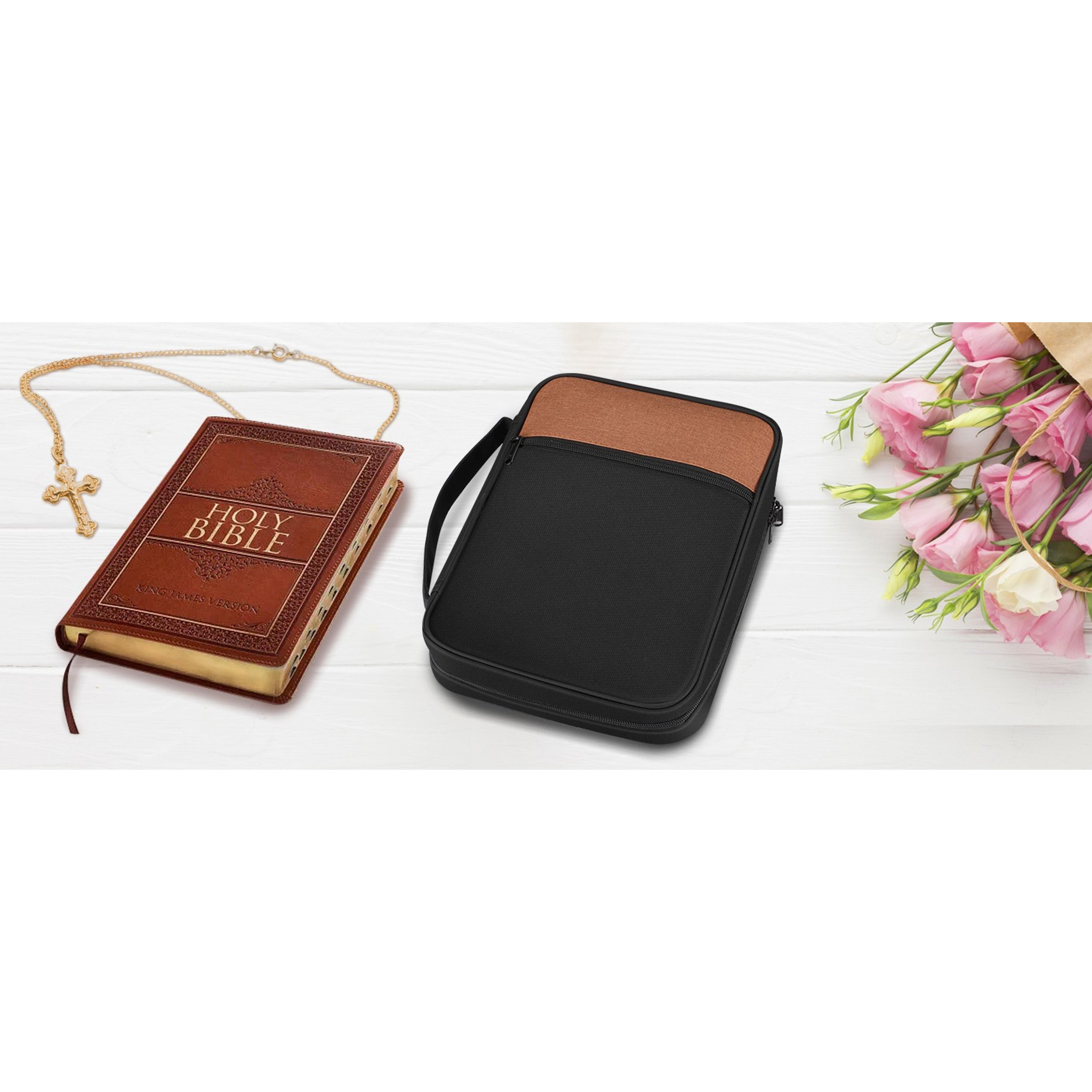 Finpac Polyester Bible Cover - 11x8x2.3" Ipad/Bible Carrying Case with Handle, Zippered Pocket, Multiple Colors, Protective Church Bag Gift for Women Men