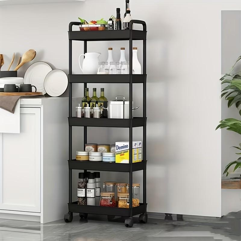 Five-Layer Durable Cart with Wheels, Space-Saving Vertical Storage Rack, Easy Install Multi-Functional Open Storage System