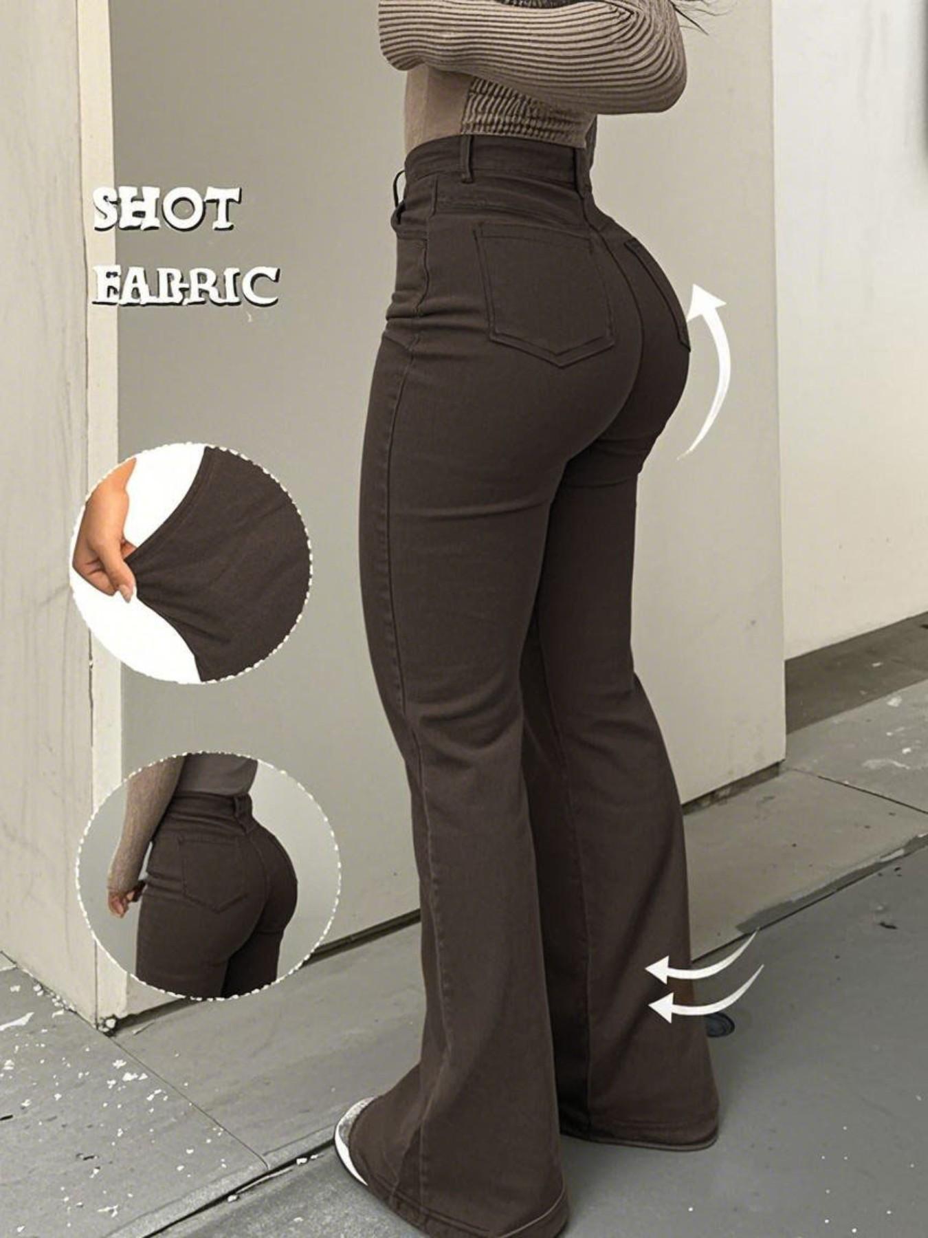 Women's Plain Stretchable Flare Leg Pants, Elegant Fashion Casual Bell Bottom Trousers for Daily Outdoor Wear, Women's Bottoms for All Seasons