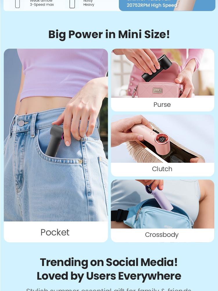 GAIATOP Mini Handheld Fan, High-Speed Turbo, Portable Pocket Fan with 5 Gear Wind, LED Display, USB Battery-Operated, Ideal for Outdoor Travel Cooling, Gym, Camping, Gifts for Women & Men   Valentine's Day gift