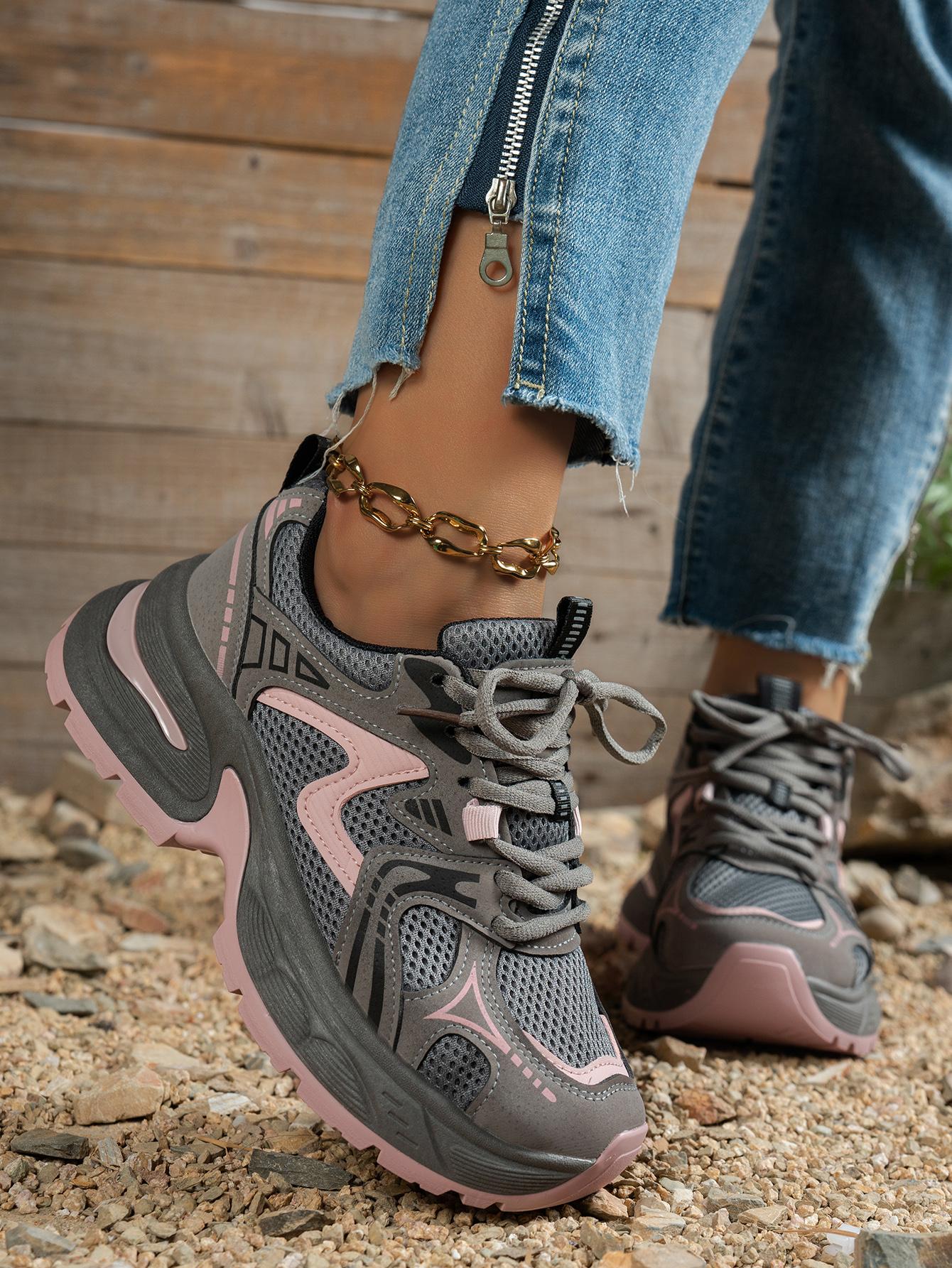 New Women's Chunky Sole Sports Shoes, Casual Dad Sneakers, Lace Up Sneakers, Athletic Shoes, Women's Fashionable Comfortable Breathable Shoes for All Seasons