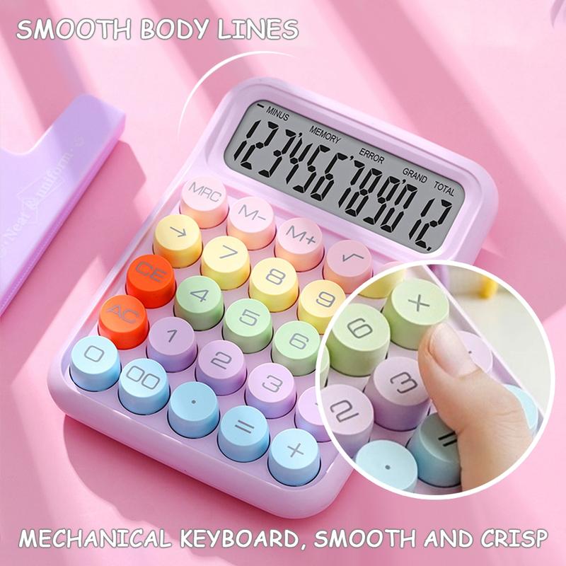 Colorful Keyboard Calculator, 1 Count Round Mechanical Keyboard Desktop Calculator with Display, Accounting Supplies for School Student Office (Batteries Not Included)