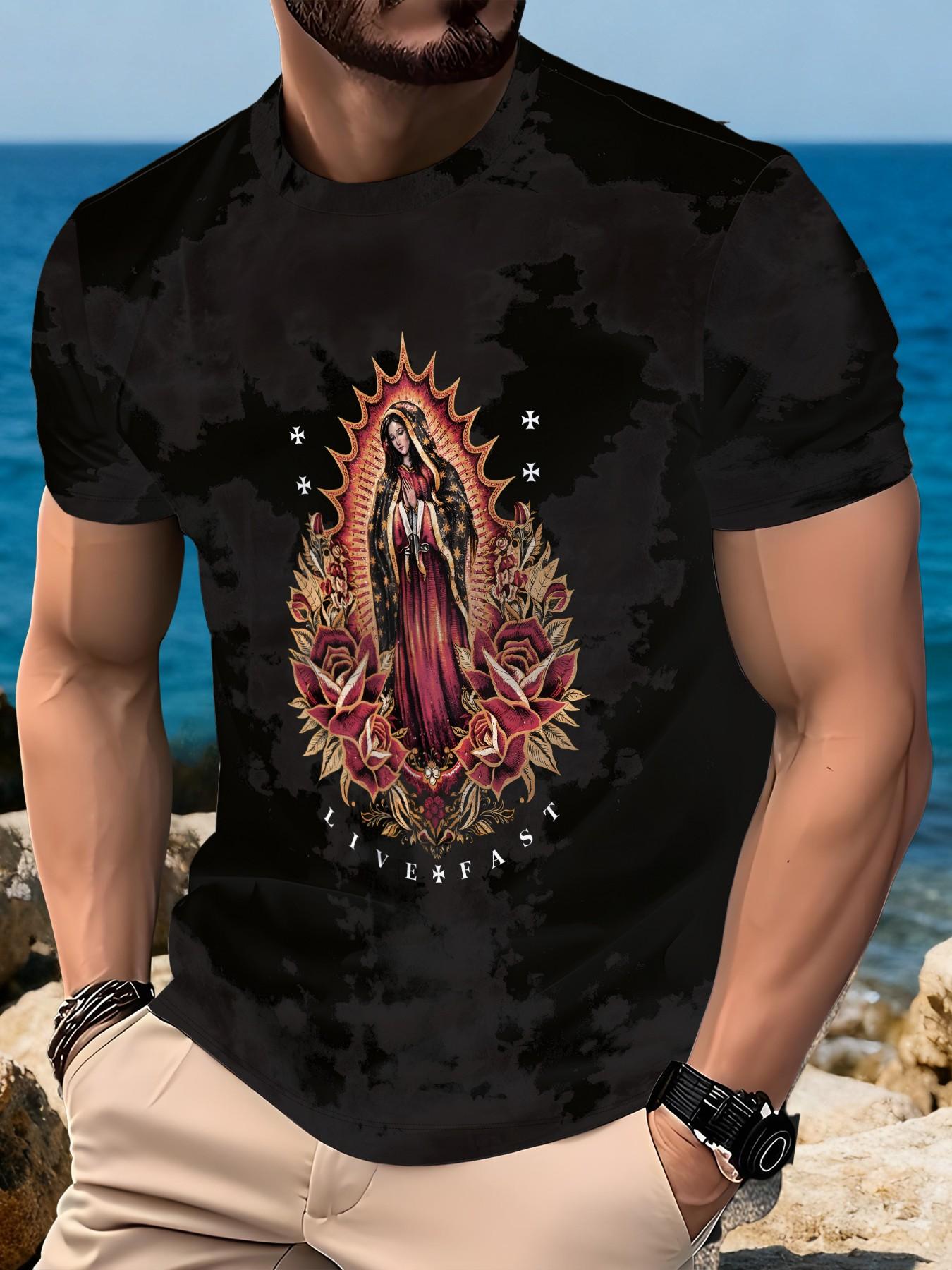 Men's Casual Short Sleeve T-Shirt, Oversize H-Type, All over Print, Pure Cotton, Breathable, Multi-Color, Four Seasons Wear