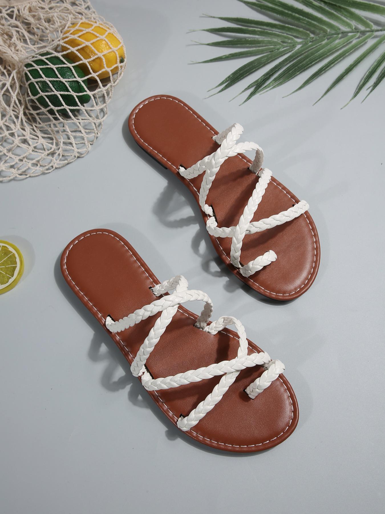 Women's Fashionable Boho Style Braided Design Flat Sandals, Casual Trendy Sandals, Fashionable Shoes for Daily Wear
