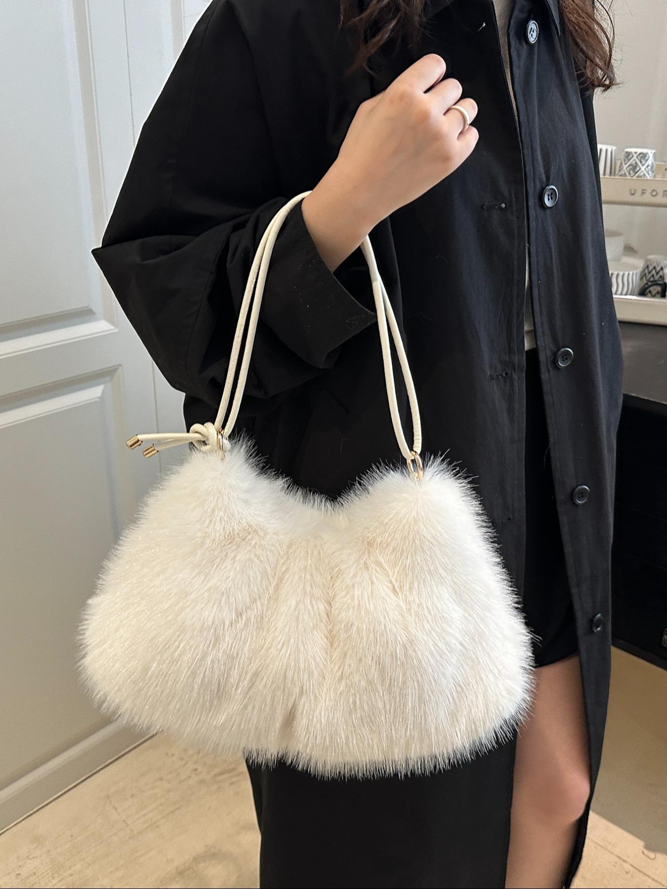 Women's Lightweight Plush Bag, Soft Handbag for University & Office Use, Perfect for Autumn Winter Seasons, Casual Daily Carryall, Elegant Shoulder Bag