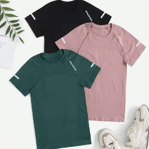 【Black Friday】Women's Letter-Print Crew Neck Athletic T-Shirts, Breathable High-Stretch Short-Sleeve Workout Tops for Fitness, Running, Yoga, and Year-Round Wear #GLOBAL PICKS