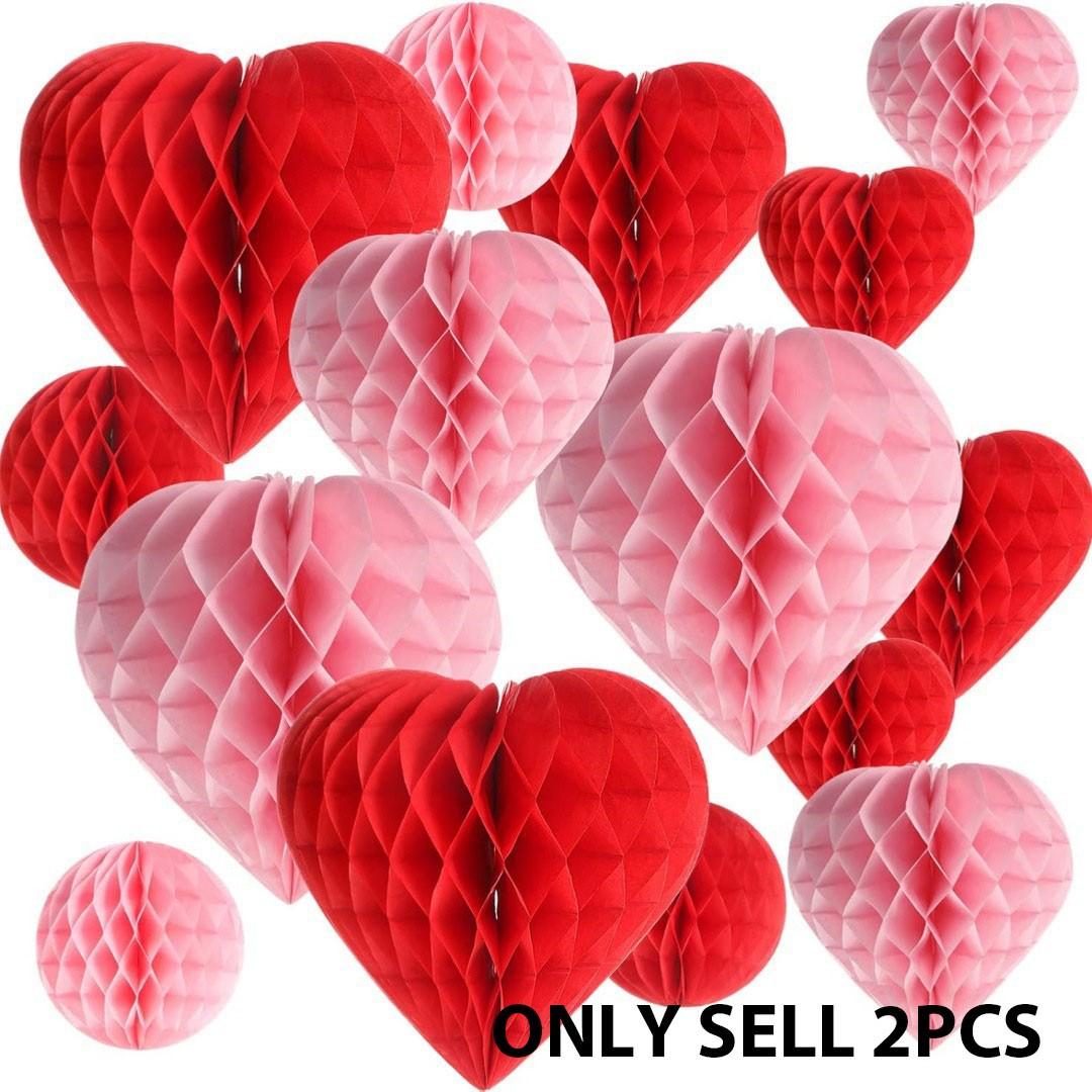 Two-Pack Heart Honeycomb Balls, Birthday Party Decorations, Wedding Event Setup, Festive Paper Flower Balls, Paper Lanterns