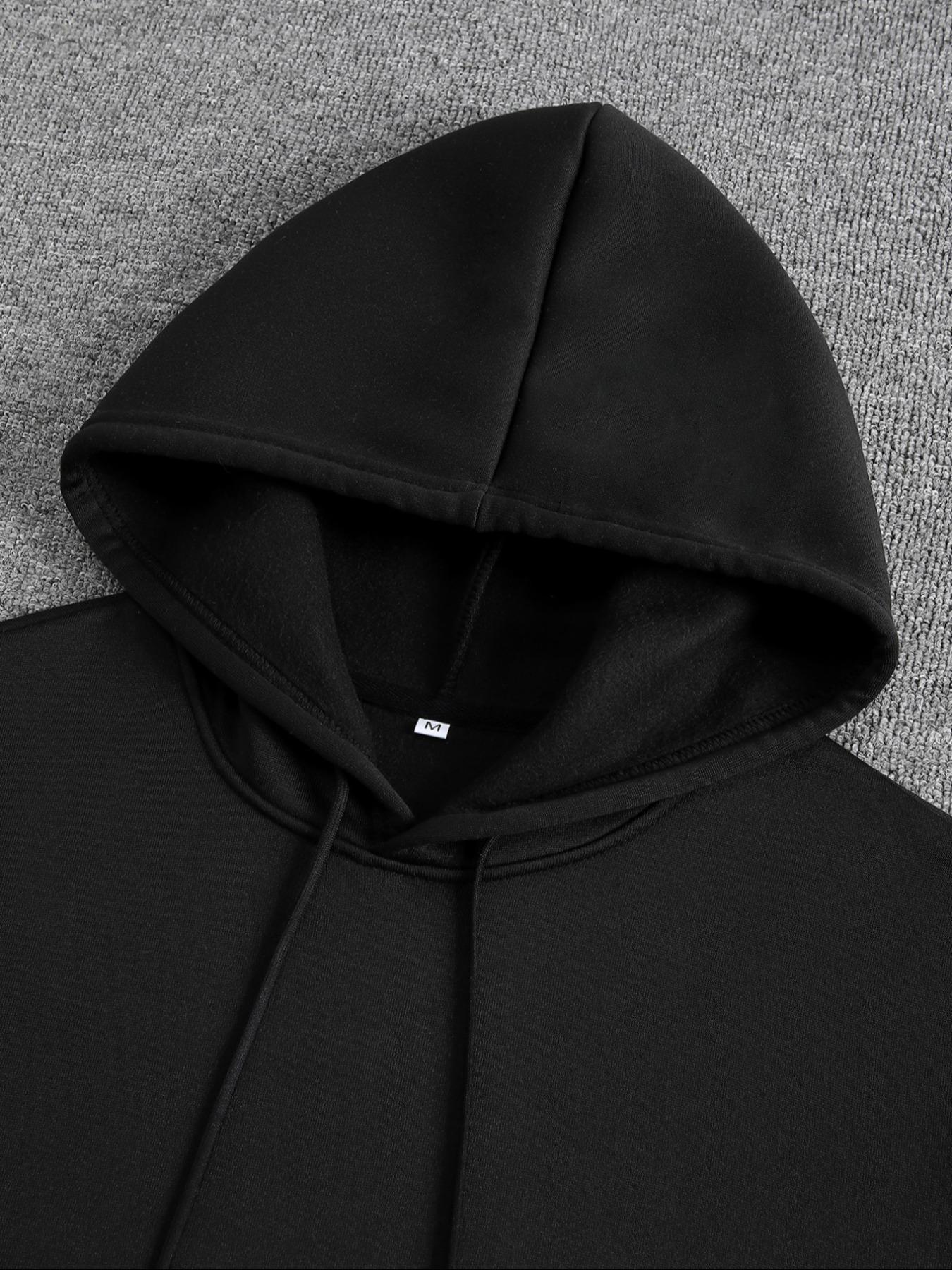 Men's Fall Winter Casual Two-Piece Set, Hooded Sweatshirt & Drawstring Waist Pants, Thicken Fabric, Fitted Style, Letter Print Design