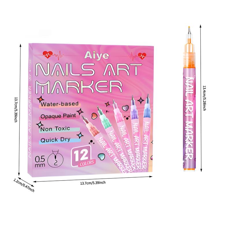 Acrylic Nail Art Paint Brush Set, Quick-Dry DIY Manicure Tools, Daily Use Nail Markers for Women & Girls, 1 Box Nail Drawing Pens