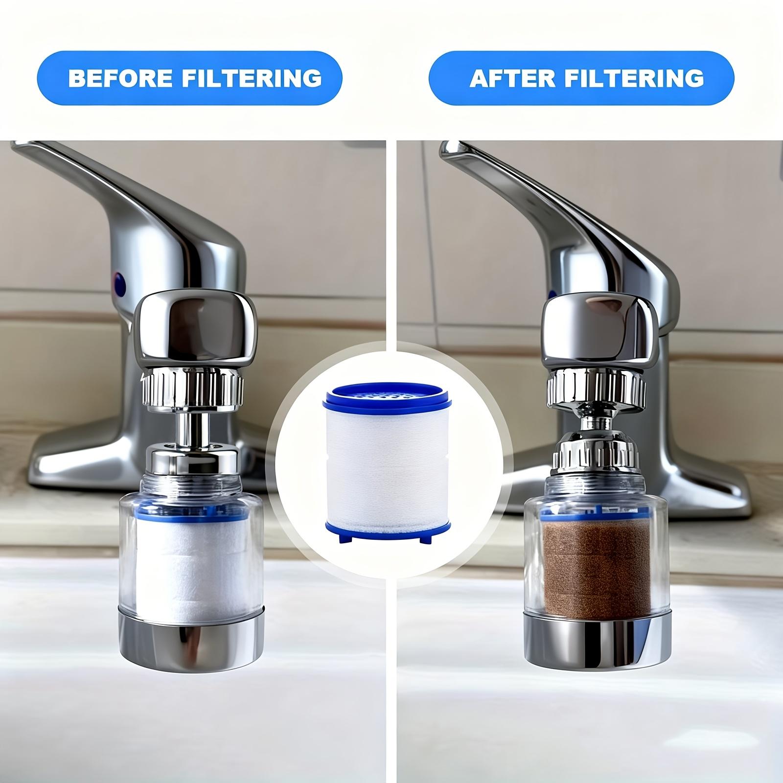 1 PC Faucet Equipped with 4 Replaceable Filter Cartridge, Splash-Resistant Faucet Spout with a Filter, Rotary Water Filter Extension for Faucets, Water Purification System for Kitchen And Bathroom