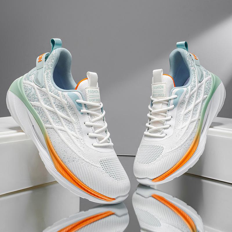 Men's Casual Running Shoes, Flyknit Mesh Upper, Breathable Low Top Sneakers, Comfortable Fit, Ideal for Daily Wear, All Seasons