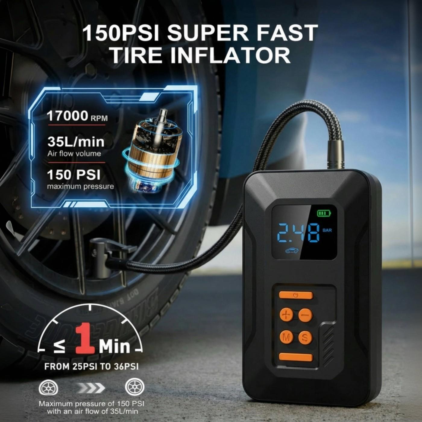 Anqva Q3 Jump Starter with Air Compressor, 3000A Portable Car Battery Booster (9.0 Gas/6.5L Diesel) with 150PSI Auto-Shutoff Tire Inflator, 12V Supersafe Lithium Jump Box Car Battery Jumper Starter