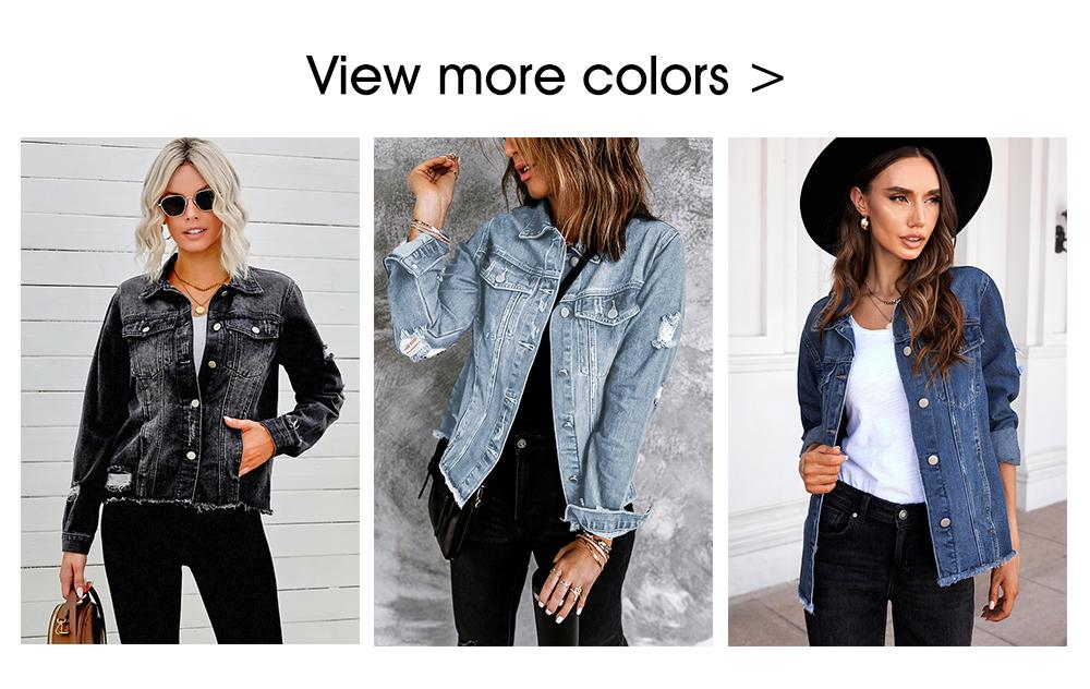 EVALESS Women's Casual Short Jean Jackets Non Stretch Distressed Ripped Boyfriend Washed Coats Lapel Long Sleeve Denim Jacket Outwear Tops 2026 Womenswear Spring Winter Outfits