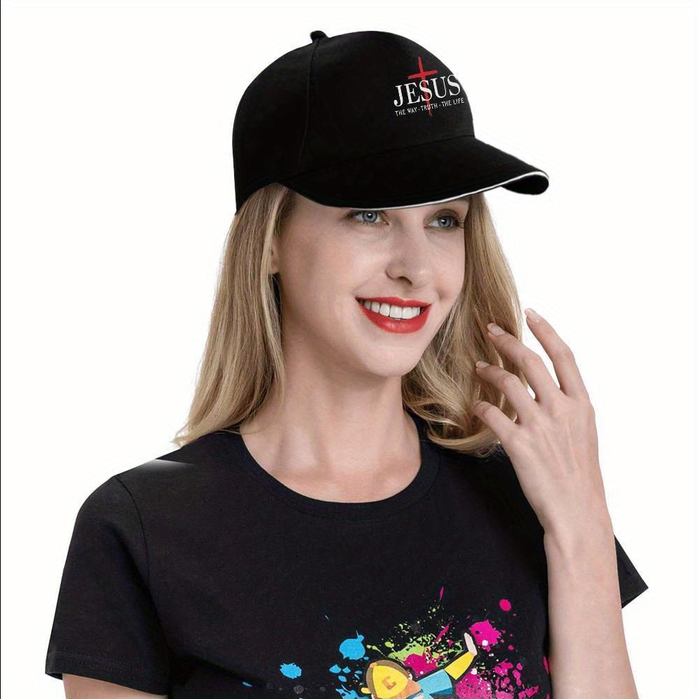 Christian Polyester Baseball Cap - Faith-Based Graphic Cross Print, "Jesus is the Way, the Truth, the Life" Slogan, Lightweight Machine-Washable Fashion Accessory, Christians, Machine Wash, Christian Faith-Themed Graphic Hats