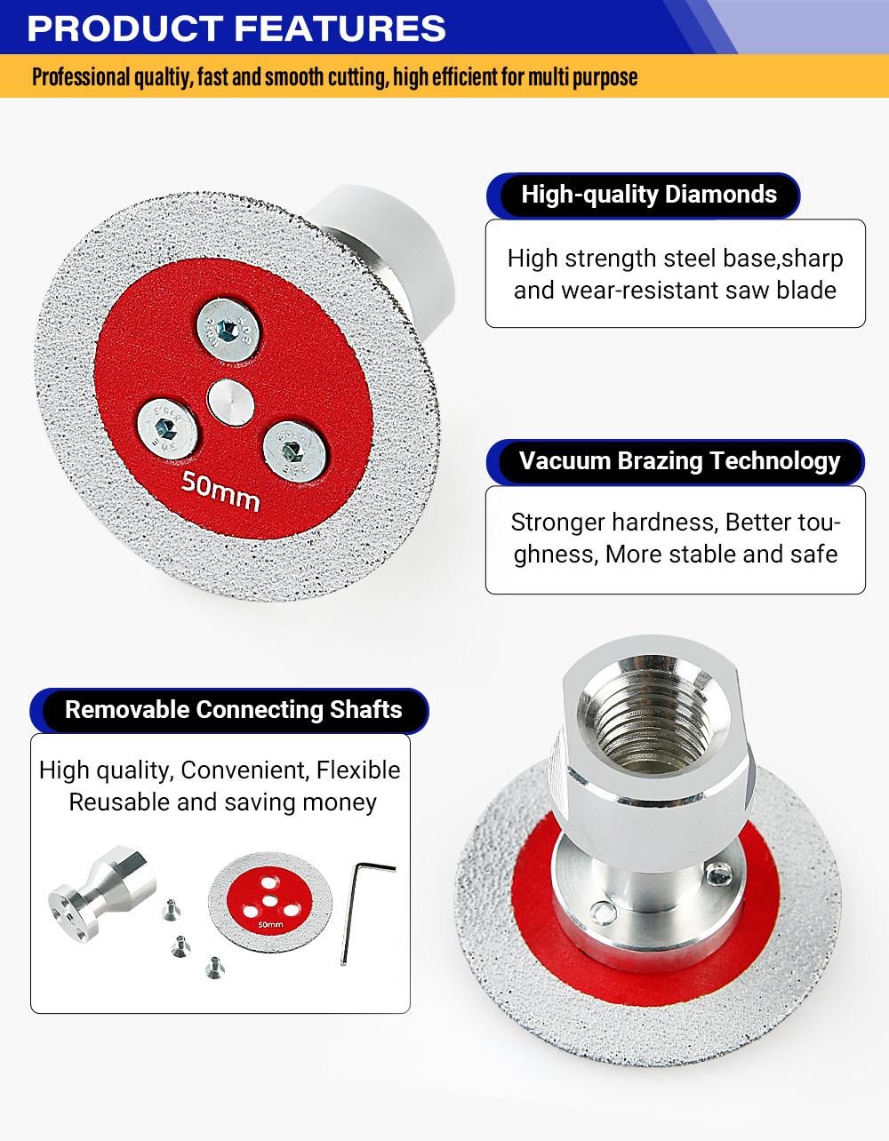LOZLIN 3PCS 2" Diamond Saw Blades 5/8-11 Detachable Flange for Angle Grinders Cutting Engraving Stone Tile Metal Mini Grinding Discs  Durable Tools