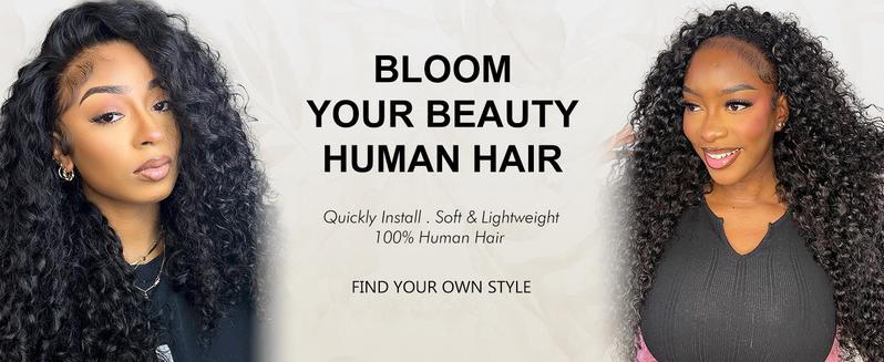 Bling Hair Half Wig Human Hair Water Wave Human Hair Glueless Wigs Seamless Clip Ins Flip Over Wear Go Wig Invisible Hairline Beginner Friendly 18 Inch