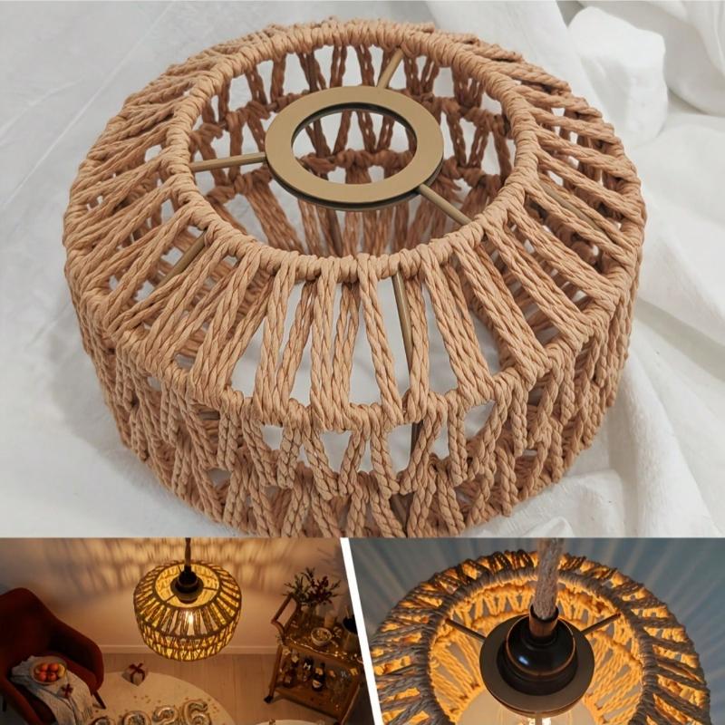 Bohemian-style lampshades for bedroom ceilings, floor lamps, or table lamps, made of woven wicker and iron