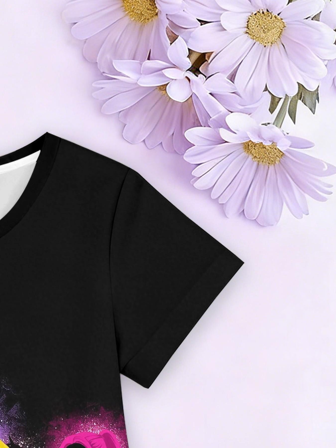 Trendy Girls' Dark Starry Print A-Line Dress, Cool Group Style Short Sleeve Dress, Fashion Outdoor Wear, Birthday & Holiday Gift