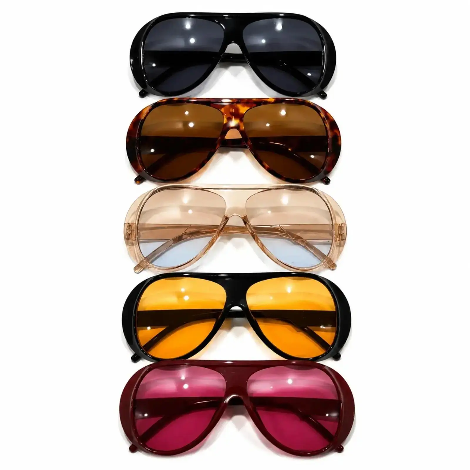 Women's 3/5-Pair Y2K Oversized Vintage Plastic Leopard Print Sunglasses Set, Trendy Street Style Retro Eyewear, UV400 Sun Protective Summer Outdoor Accessories, Ideal for Casual Wear, Travel