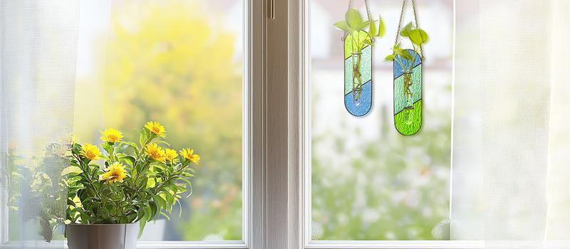 Stained Glass Propagation Wall Hanging: Spring Propagation Station Planters for Window Decor - Propagation Tubes Terrarium Unique Plant Lover Gift