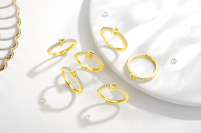 26 Initial Rings for Women & Girls, Letter A - Z Shiny Adjustable Open Rings, Personalized Name Ring Gifts For Birthday and Valentines