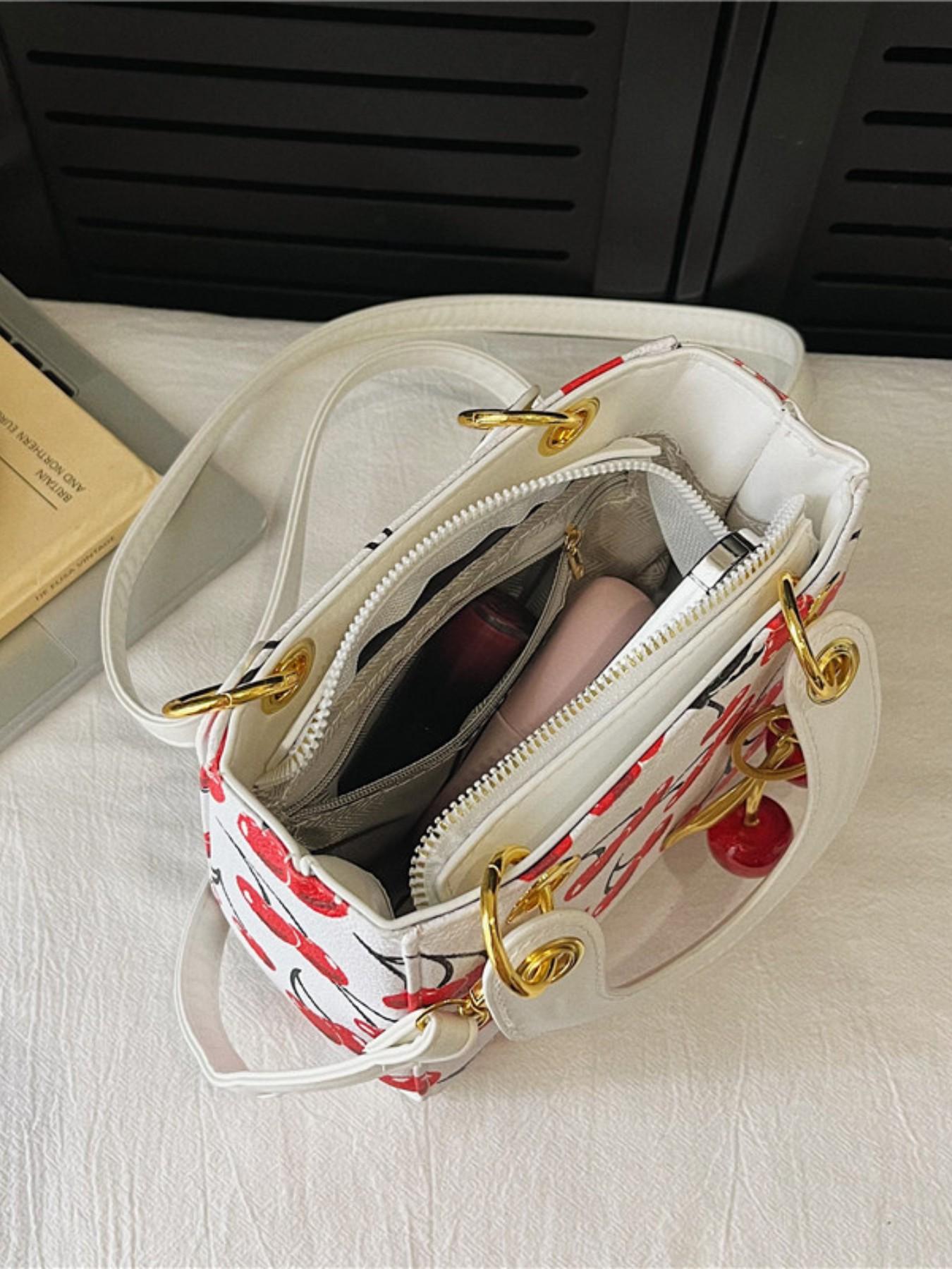 Background Cherry Print Mini Two-In-One Bag, Valentine's Day Gift, Sweet Girl Style, Perfect for Date, Romantic Exclusive Background Cherry Print Mini Two-In-One Bag, Valentine's Day Gift, Sweet Girl Style, Perfect for Date, Romantic Exclusive