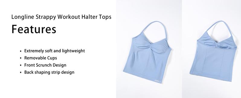 AUROLA Influence Longline Strappy Workout Halter Tops for Women,Removable Cups Padded Bras Impact Gym Yoga Sleeveless Top Fitness Outfits Shaping Vest