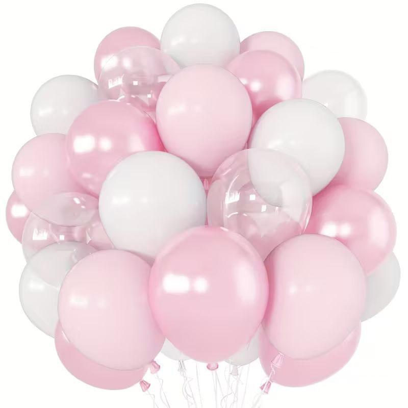 46 piece set of pink balloon combinations, including matte white, maca powder, pearl powder, and transparent latex balloons, suitable for birthday parties, wedding decorations, bridal farewell parties, and anniversary celebrations