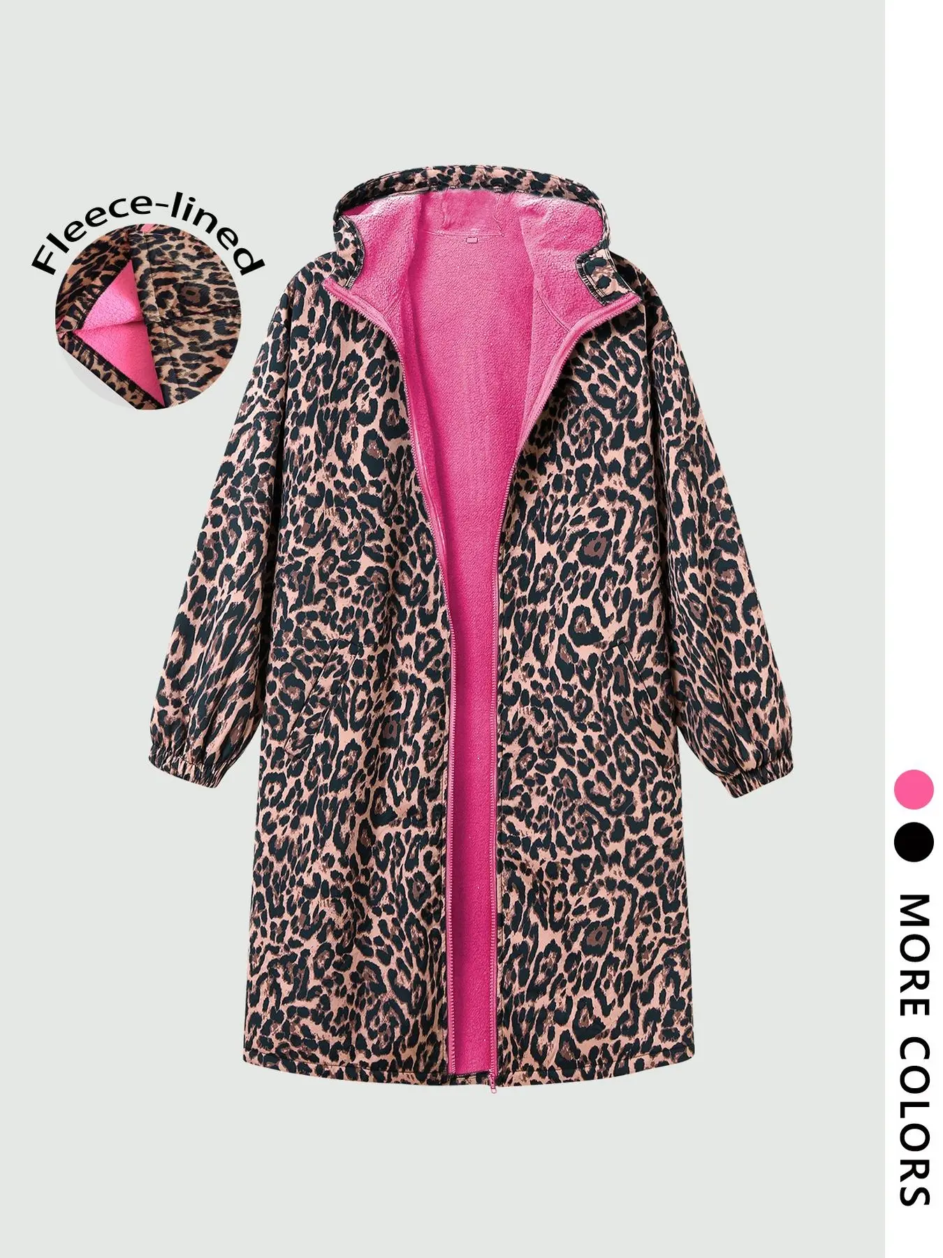 Women's Leopard Print Hooded Long Coat, Loose Long Sleeve Autumn Winter Outerwear, Warm Casual Fitted Jacket, All Seasons Fashion