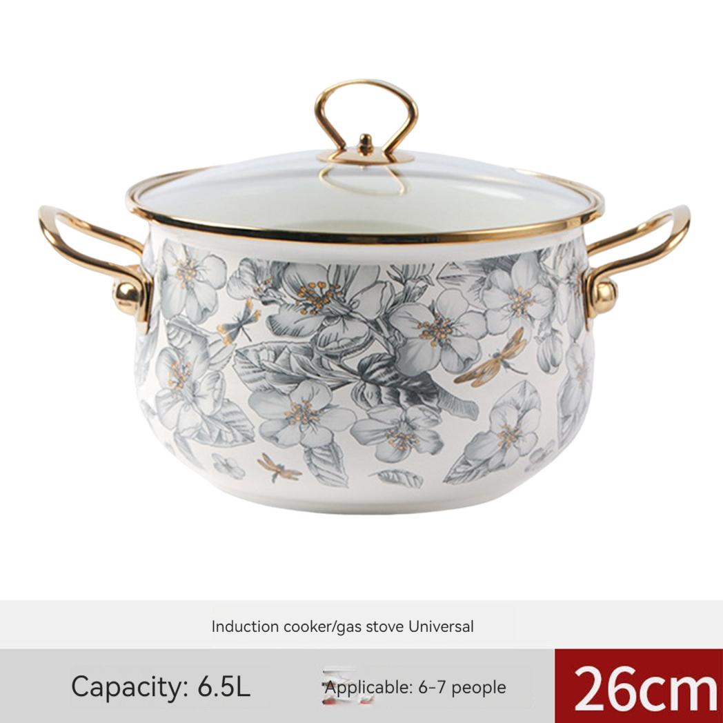 Flower Pattern Stockpot with Lid, Ceramic Soup Pot with Handle, Large Capacity Cooking Pot for Home Kitchen, Double Ear Design