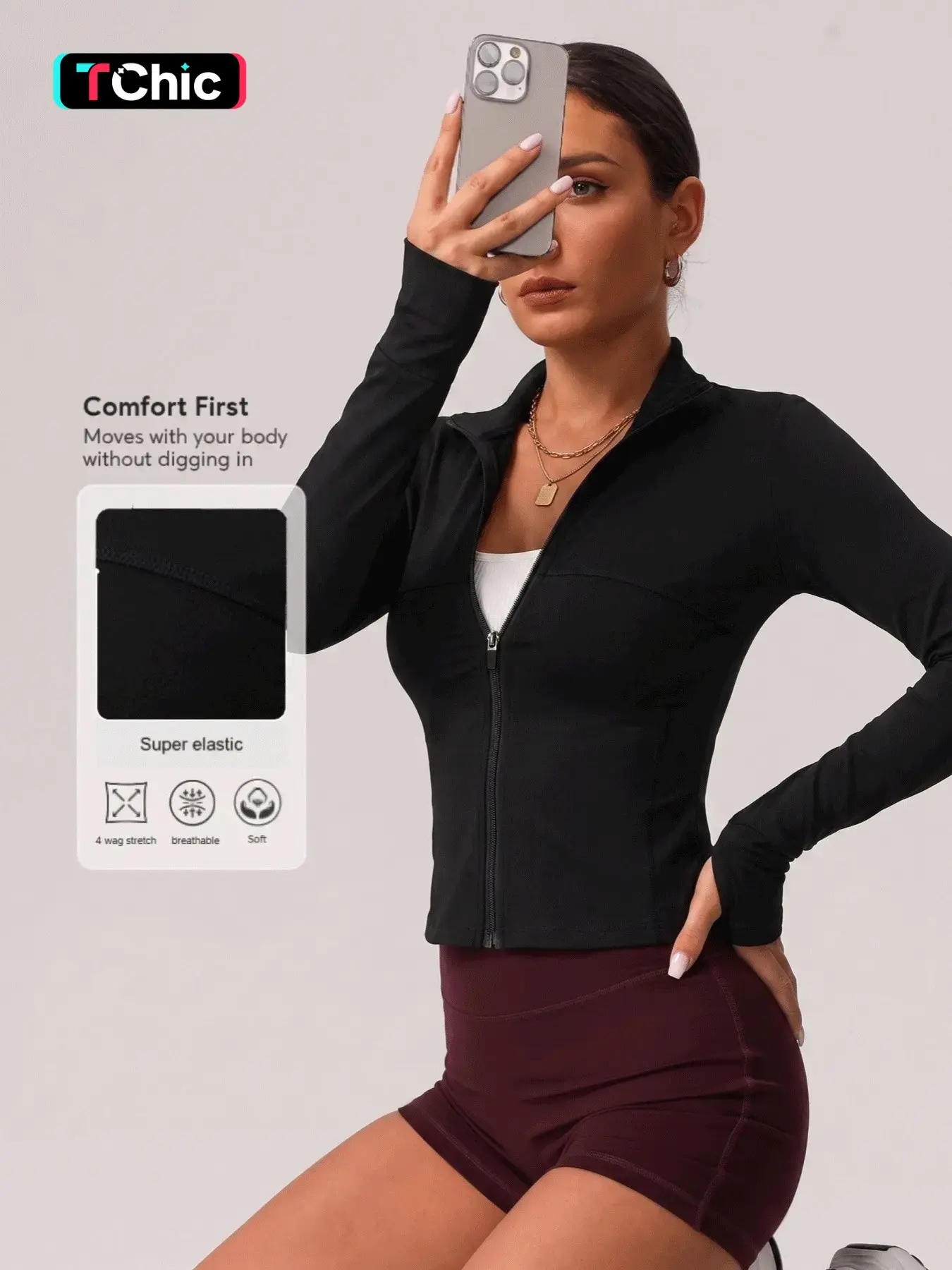 Women's Long Sleeve Yoga Jacket, Slim Fit Sporty Style, Perfect for Running & Outdoor Activities, Comfortable & Stylish Design